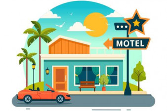 hotel-illustration-of-interior-and-exterior-with-building-on-green-grass-beach-and-promenade-street-and-palm-trees-in-flat-cartoon-background-vector